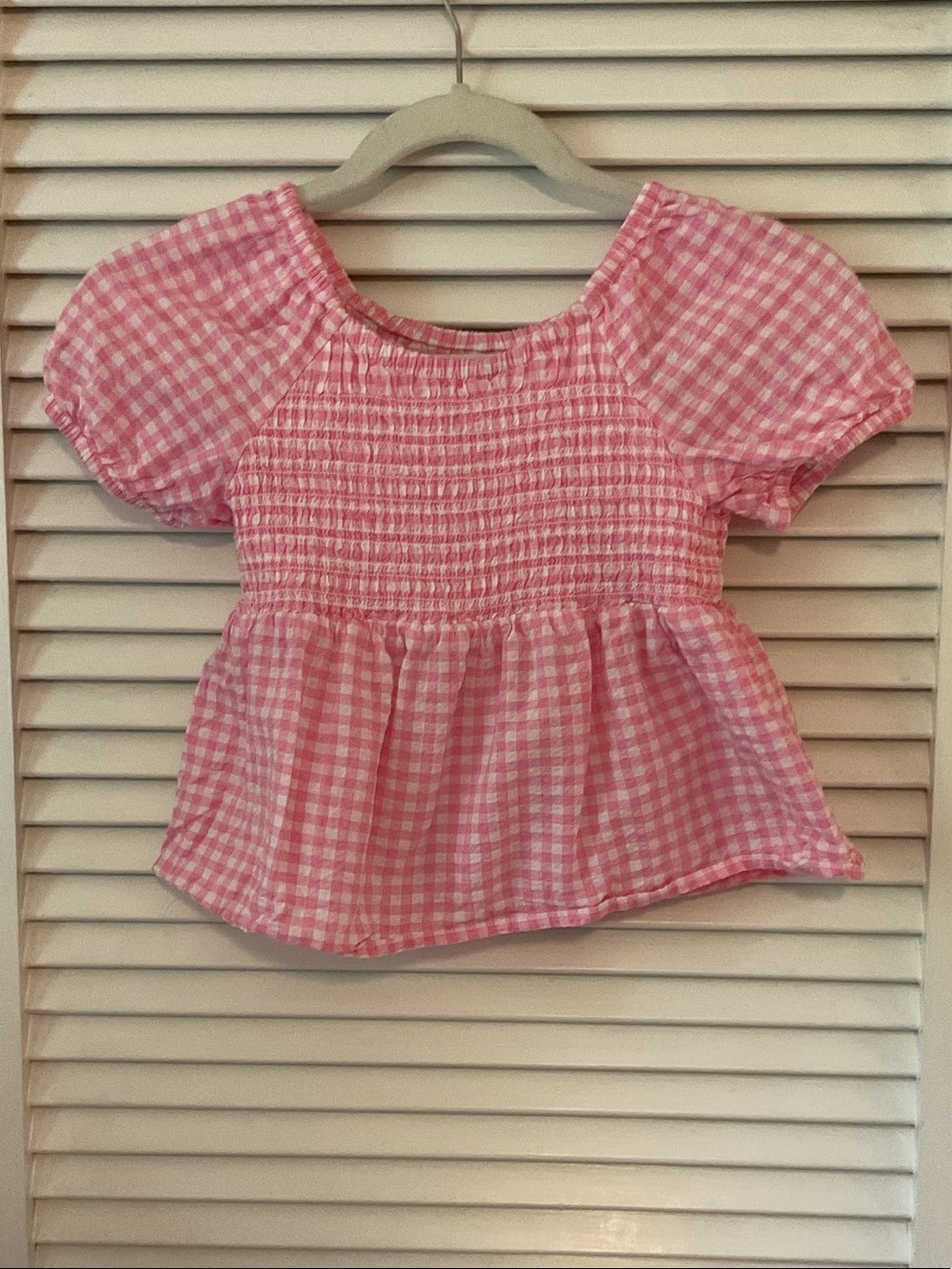 Kids size small Pink Gingham Smocked Peplum Top